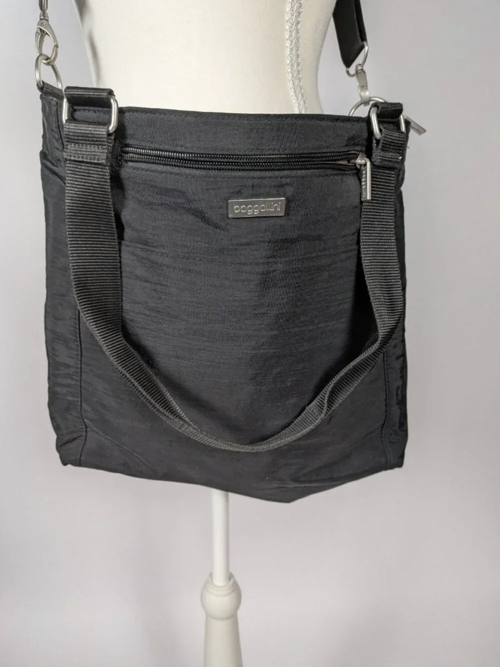 Baggallini Convertible Tote Crossbody Bag Black Nylon Shoulder Purse Travel Orga